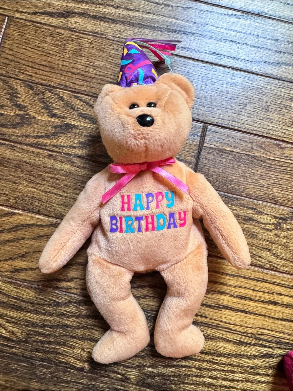 Ty Celebration Tan Plush Bear with Colorful Tassel Hat, Happy Birthday